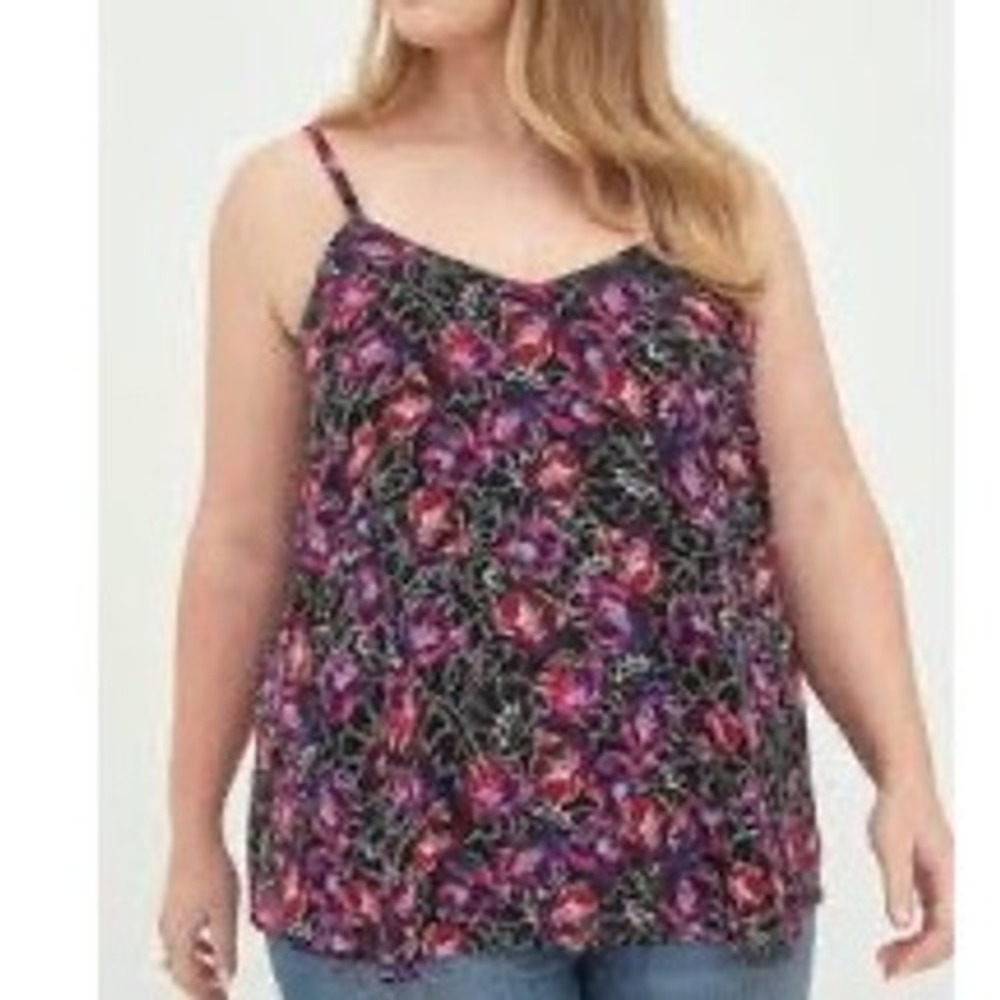 Torrid Sophie Cami Top Size 2 Plus Floral Purple Pink V-Neck Adjustable Straps